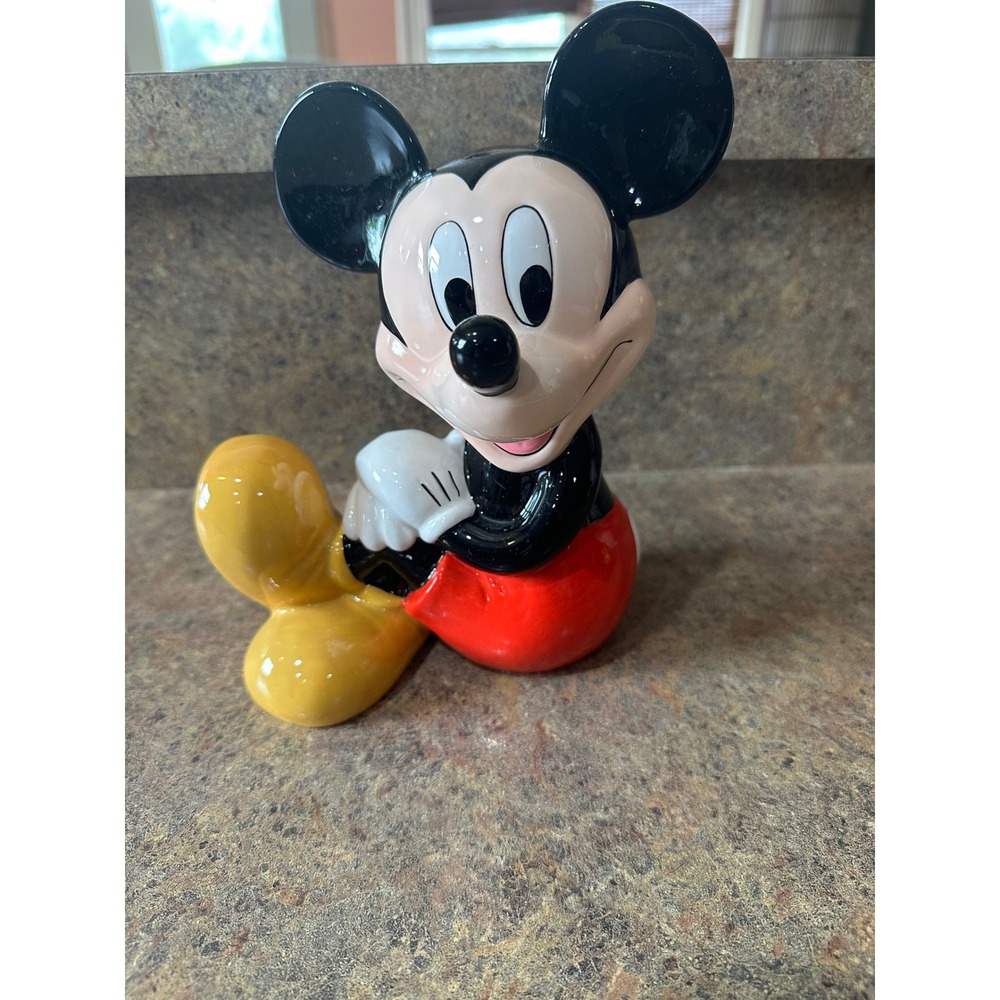 Disney Mickey Mouse Ceramic Coin Bank Sitting Figurine Red Black Yellow Classic
